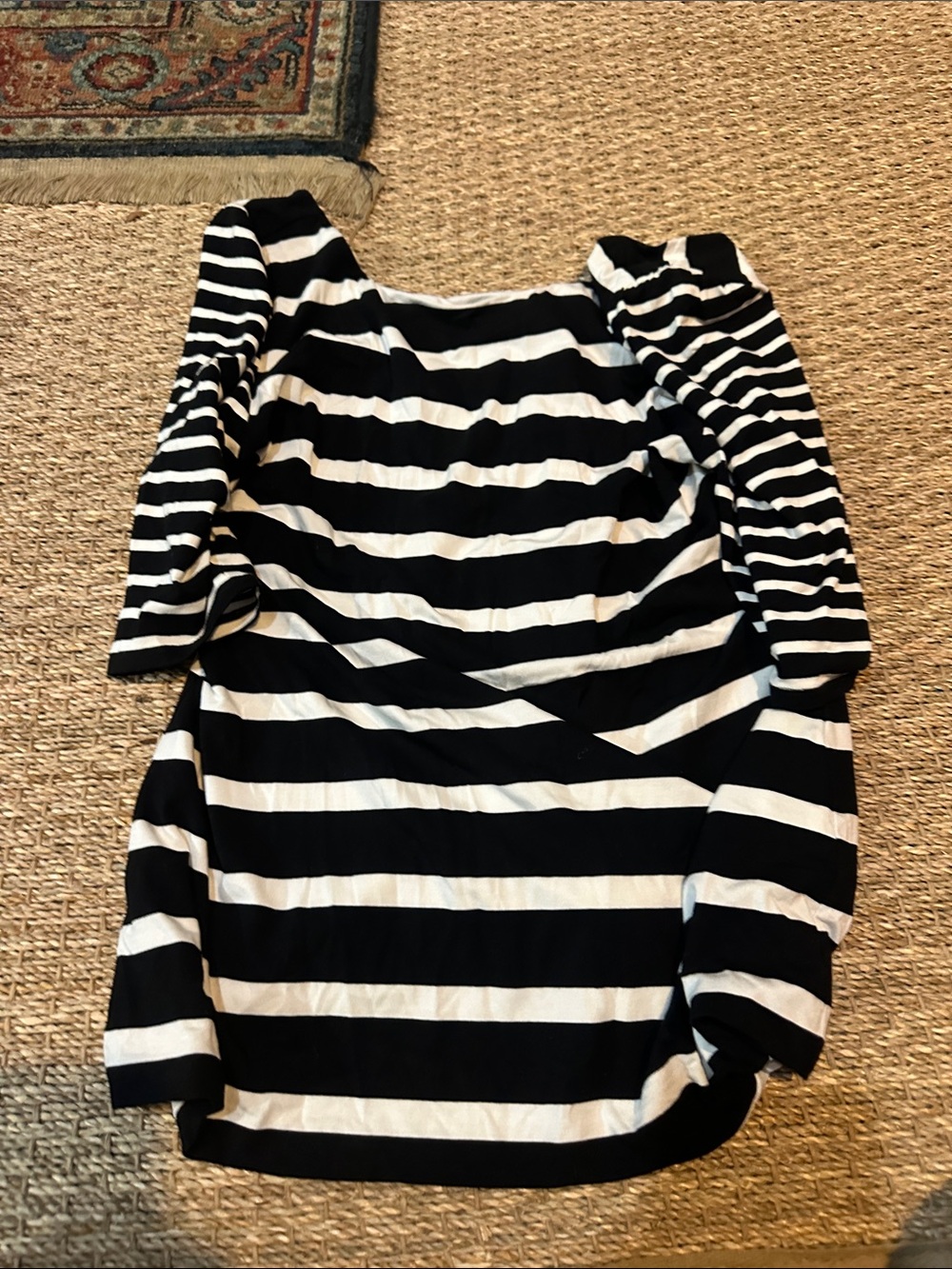 White House Black Market Black and White Striped Long Sleeve Top